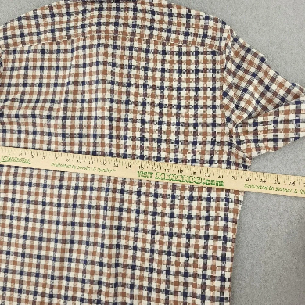 Banana Republic Dress Shirt Mens L Brown Navy Gingham Slim Fit Non Iron Oxford